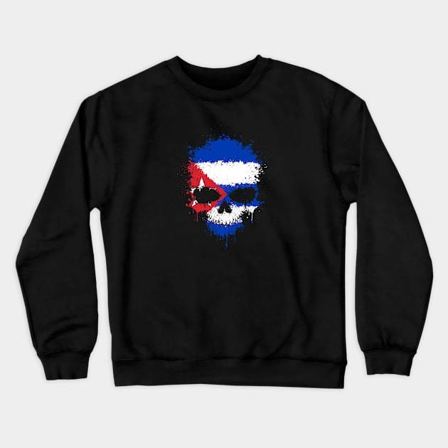 Chaotic Cuban Flag Splatter Skull Crewneck Sweatshirt by jeffbartels